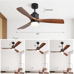 Ventilateur de plafond LED de 60 pouces avec 3 pales en bois massif et lumière, moteur DC pour la décoration du salon - Product Image 5