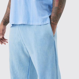 Retro Wax Printing Acid Washed Sweat Pants Distressed Personalized 100% Cotton Men's Pantswashed Athletic Drawstring Jogger Pant - Product Image 3