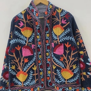 แจ็กเก็ตฤดูหนาวสไตล์โบโฮวินเทจใส่ได้ทั้งชายและหญิงปักลายดอกไม้ผ้าคอตตอนกำมะหยี่ปักลายชนเผ่าเก๋ไก๋ - Product Image 1