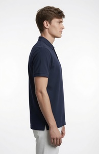 Men's Blue Cotton Poplin for Shirt Short Sleeve Casual Button <b>Down</b> Collar Summer Breathable Solid Color Custom Logo 140g - Product Image 4