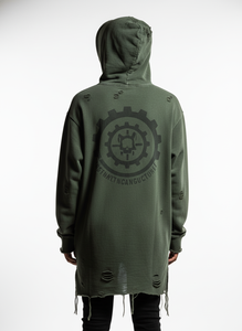 เสื้อฮู้ดดี้สไตล์วินเทจฮิปฮอปทรงโอเวอร์ไซส์ ผ้าฝ้ายดิบ ตัดเย็บแบบดิสเทรส  สองชั้น  สำหรับผู้ชาย  รับผลิตตามแบบ OEM สตรีทแวร์ - Product Image 4