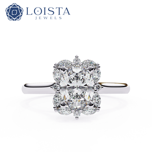 Oval Cut Lab Grown Diamond Halo Engagement Ring Oval Center Diamond with Round and Marquise Side <b>Stones</b> 925 Silver Wedding Party - Product Image 1