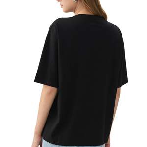 Camiseta Negra Oversize para Mujer al por Mayor, 100% Algodón, con Logotipo Personalizado, Lisa, Casual, de Corte Holgado, Básica, OEM, Marca Privada - Product Image 5
