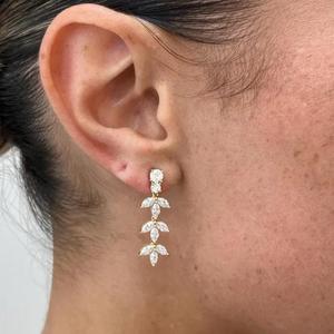 Pendientes de Oro con Diamantes Naturales para Mujer, Corte Marquesa y Corte Redondo, Pendientes Colgantes Elegantes, Regalo de Joyería para Novia - Product Image 1