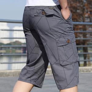 Men's Geometric Cargo Bermuda Shorts Elastic Waist Multiple Pockets Casual Style Breathable Polyester Fabric - Product Image 2