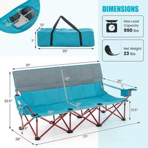 Three-Person Folding <b>Camping</b> Chair with Cotton Padding and <b>Storage</b> Bag Featuring 2 Cup Holders - Product Image 5