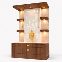 Mandir traditionnel en bois d'ingénierie avec fond rétroéclairé par LED |   Temple de Puja Designer 75cm X 110cm pour l'inauguration du Mandir Pooja |