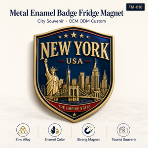 Imán de nevera con insignia metálica de lugares emblemáticos de la ciudad: Nueva York, París, Londres, Tokio, Berlín. Venta al por mayor. - Product Image 2