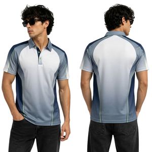 Camisa Polo de Golf con Degradado Minimalista Azul Cielo Blanco, Elástica, Suave, Resistente a las Arrugas, para Oficina, Casual, Uso Diario, para Hombre - Product Image 1