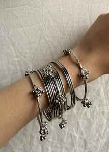 Gold Plated Glass Kashmiri <b>Bangles</b> with Emerald Cut Pearl Detailing Trendy Bridal & Wedding Occasion Wear - Product Image 3