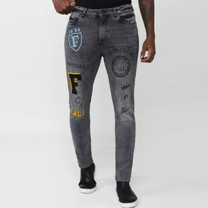 Jeans en denim pour hommes sur mesure, 100% coton, noir, bleu, coupe droite, hiver, lavable, poids lourd - Product Image 1