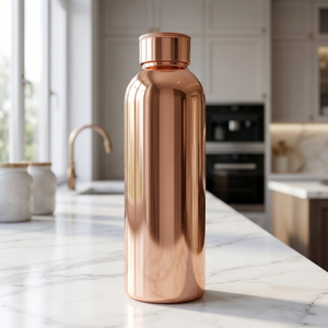 Bouteille d'eau en cuivre moderne, luxueuse et écologique, anti-fuite, pour usage ayurvédique, cuisine, intérieur et extérieur, fabriquée en Inde - Product Image 2