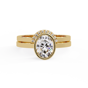 Bagues de fiançailles modernes en or massif 14 carats à double sangle entièrement sertie, avec diamants de laboratoire ovales certifiés IGI, bagues de mariage nuptiales - Product Image 4