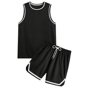 Ensemble de maillot de basket-ball noir unisexe, débardeur sans manches avec short, tissu en maille respirant, vêtements de sport pour adultes toutes saisons - Product Image 1
