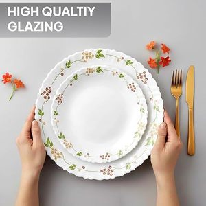 Service de table 18 pièces pour 6 personnes |   Ensemble de vaisselle en verre blanc sans cendres d'os, assiettes et bols, pour usage quotidien, repas et cadeaux - Product Image 4