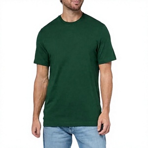 Camiseta de algodón de manga corta con cuello redondo y corte regular para hombre, color verde sólido, estilo casual, de Patch House. - Product Image 3