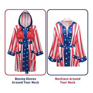 Disfraz de Boxeo con Bandera Americana para Hombre y Mujer, Disfraz de Rocky Balboa, Bata de Boxeador de Satén para Adultos con Pantalones Cortos, Cinturón y Guantes de Boxeo - Product Image 3