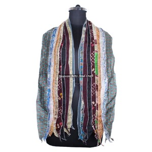 Écharpe réversible vintage tendance à 10 bandes, foulard Patti, étole pour filles SC015, patchs de sari indien, longue écharpe en soie colorée - Product Image 6