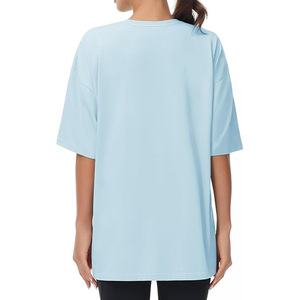 Camiseta Casual de Punto para Mujer, Cuello Redondo, Manga Corta, Color Azul Claro, Corte Holgado - Product Image 1