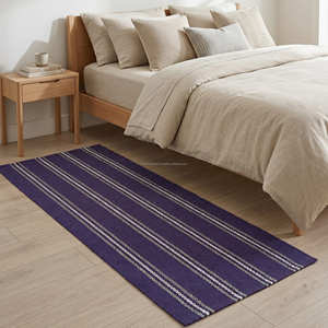 Bedside Purple Area Runner Rug Rectangle Flat Weave Non Slip Bedroom Rug Modern Style Striped Custom Size Entrance Area Rugs - Product Image 1