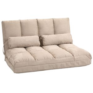 Divano Letto Convertibile Beige con Struttura in Metallo Regolabile, Cuscini, Divano Pieghevole da Terra, Futon Estensibile Senza Braccioli, Set con Braccioli Dritti - Product Image 1