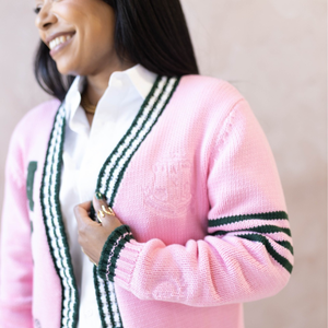 Pink Chenille Varsity <b>Cardigan</b> Women Letter Patch <b>Button</b> Front V Neck Knit Sweater Casual College Style <b>Long</b> Sleeve Fashion - Product Image 3