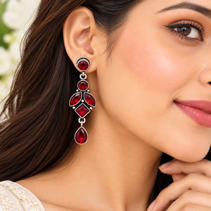 Pendientes de latón con granate de venta directa de fábrica |   Pendientes de Fiesta para Mujer, Estilo Bohemio, Plateados y Oxidados, Personalizados OEM ODM - Product Image 2