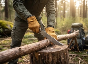 Couteau de survie professionnel A&M Enterprises en acier Damas à lame fixe, manche en bois, avec étui en cuir - Product Image 3