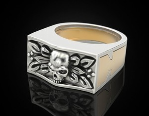 Anillo de Calavera de Plata 925 Premium con Diseño Floral Tallado en Dos Tonos para Hombre y Mujer, Joyería de Moda - Product Image 4