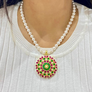 RAY FINE ORNATES Pendant <b>Necklace</b> Earrings 22K Gold Plated <b>Ruby</b> Emerald Jewelry IGI Certified Indian Bridal Wedding Set for - Product Image 3