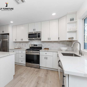 JY Project Custom European Glossy Modular Kitchen Cabinet <b>Set</b> MDF Carcase Marble Countertop Hinge Apartment Best Price Melamine - Product Image 3