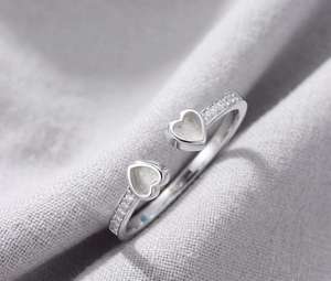 925 Sterling Silver Double 3mm Heart Blank Bezel <b>Ring</b> for Breastmilk Ashes Resin Crushed <b>Opal</b> Keepsake DIY Jewelry Making - Product Image 6