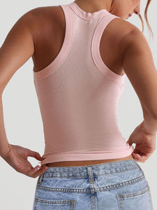 Breathable Summer Custom Logo Gym High Quality Cotton White Tight Women's Ribbed Casual Short Knitted Anti-Pilling Tank <b>Top</b> - Product Image 2