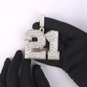 Collar de Lujo de Plata 925 con Colgante de Moissanita Número 21 en Oro Rosa, Cadena de Eslabones con Letras y Diamantes de Imitación, Joyería para Regalo de Fiesta - Product Image 3