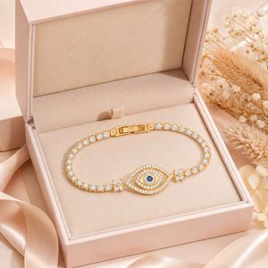Pulsera con diseño de ojo y circonita cúbica brillante, cadena de tenis de latón para mujer, accesorios de joyería de lujo para fiestas - Product Image 4