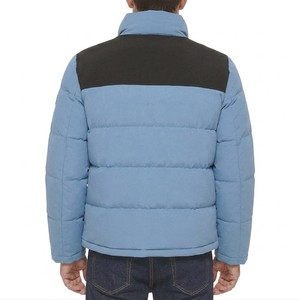 Custom Sky Blue Color Block Puffer <b>Jacket</b> Lightweight Quilted Winter Coat Warm Insulated Outdoor Casual <b>Zip</b> <b>Up</b> <b>Jacket</b> For Men - Product Image 2