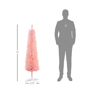 Albero di Natale Artificiale a Forma di Matita da 1,5 m Pre-Illuminato con Luci LED Colorate, Rami Rosa, Decorazioni Natalizie - Product Image 3