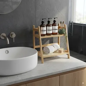 Étagère de rangement à 2 niveaux, étagère de bureau multi-niveaux pour tasses, mugs, services à thé, présentoir en bois pour comptoir, buffet, cuisine - Product Image 5