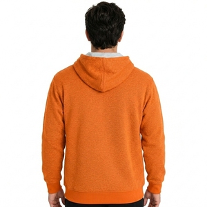 Men's Orange Hooded Sweatshirt Oversized Fit 100% Cotton Fleece Casual Pullover Solid Color Eco-Friendly Anti-Shrink Autumn Wear - Product Image 2