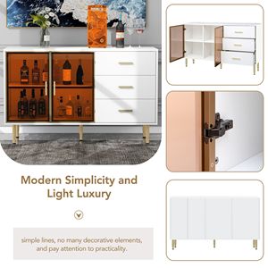 Credenza Moderna con Porte in Vetro Temperato Ambrato, Gambe in Metallo Dorato e Piano in Marmo Adesivo, Buffet Artigianale in MDF - Product Image 5