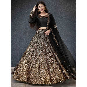 Diseñador Beautiful Black Sequin Velvet Lehenga Choli con Dupatta Otros accesorios étnicos - Product Image 6