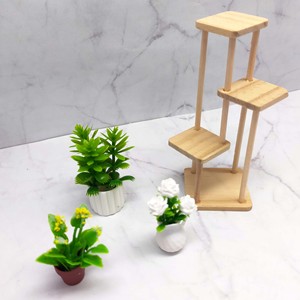 Miniature Dollhouse Accessories Wooden Plant <b>Stand</b> 3 Tier Flower Pot Display Rack <b>Corner</b> Storage Holder with 3 plants for age 14 - Product Image 2