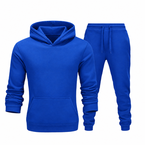 Ensemble de survêtement pour homme à capuche et fermeture éclair intégrale, veste zippée unie et pantalon de jogging à revers, 2 pièces, tenue de sport décontractée, vente en gros - Product Image 5