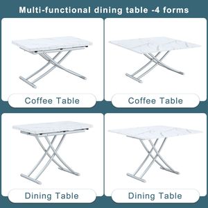 Table relevable multifonctionnelle minimaliste moderne avec plateau en MDF de 0,8 pouce et pieds en métal argenté pour la coiffure ou l'utilisation comme table basse - Product Image 5