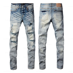 Pantalones Vaqueros Ajustados de Hombre de Alta Calidad, con Bordado Desgastado y Estilo Urbano, para Invierno y Otoño - Product Image 1
