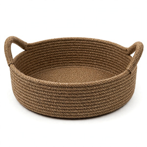 Panier de rangement pour fruits en jute écologique rond avec poignées, design multifonctionnel, style moderne naturel, exporté du Bangladesh - Product Image 1