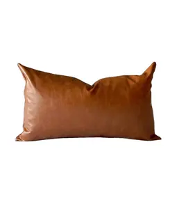 Housse de coussin lombaire en cuir marron, housse de coussin de canapé décorative