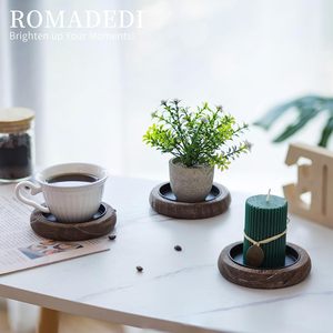Portavelas de madera estilo rústico - Portavelas de pilar para centro de mesa, bandeja pequeña elevadora, plato redondo de madera, pedestal - Product Image 3