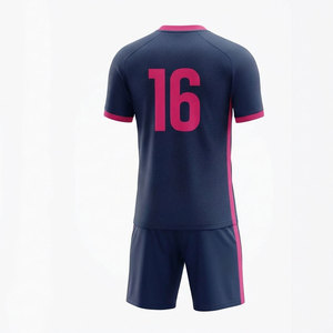 Conjunto de Uniforme de Fútbol Sublimado Personalizado, Color Azul Marino y Rosa, Cuello en V, Manga Corta, Absorbe la Humedad, Unisex para Adultos, Nombre del Equipo 16 - Product Image 3