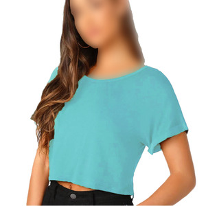 T-shirts pour femmes en tissu jersey, coupe ajustée, manches courtes, couleurs unies, personnalisables OEM, haute qualité, pour le printemps et l'été - Product Image 1